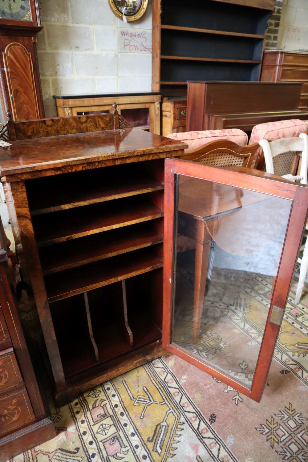 A late Victorian burr walnut sheet music cabinet, width 57cm depth 39cm height 100cm